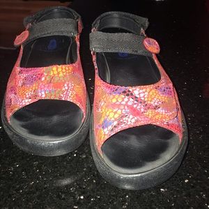 Wolky Jewel sandals in red, multi color fantasy.  Size 42.